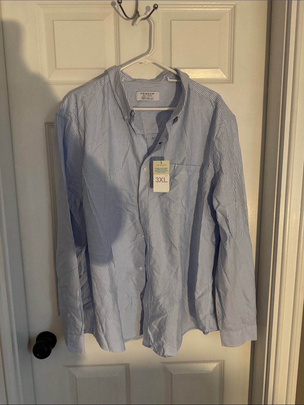 Primark Men’s Light Blue and White Pinstripe Button-Down Shirt